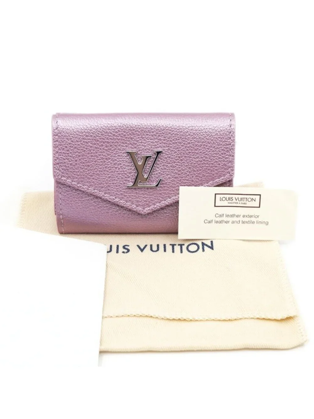 Louis Vuitton Portefeuille Lock Pink Silver Leather Coin Purse